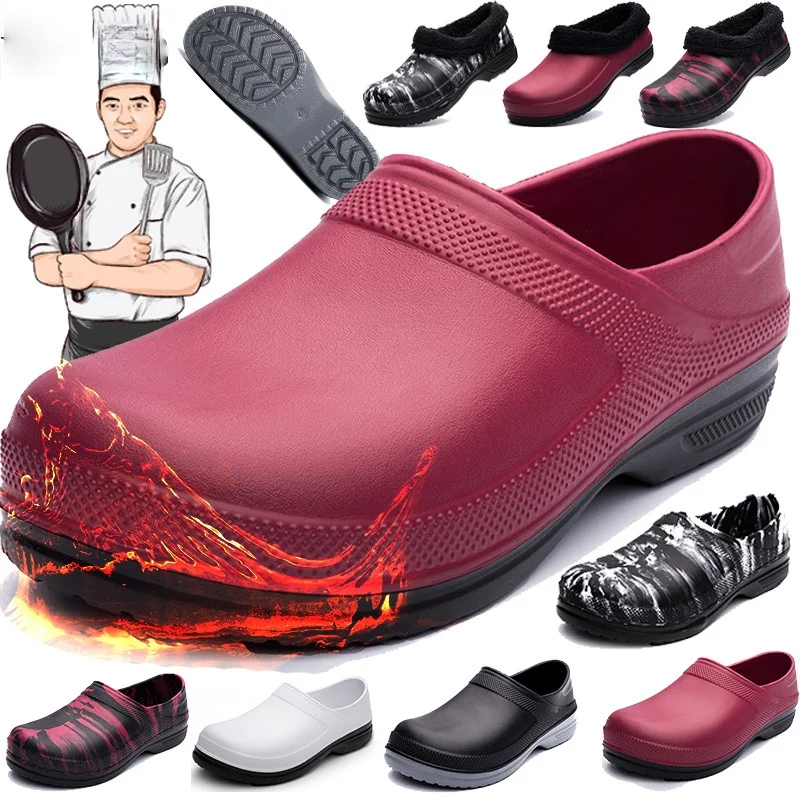 

2023 New Hotel Kitchen Clogs Non-slip Waterproof Oil-proof Work Shoes Breathable Resistant Kitchen Cook Chef Shoes Plus Size