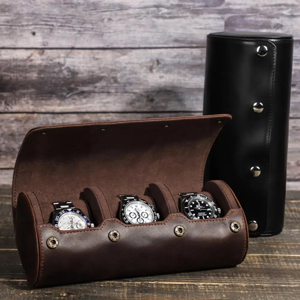 

Watch Storage Box 3 Grids Genuine Leather Watch Box Wristwatch Watches Case Packaging Travel Quality Storage Men High And G Q0G9