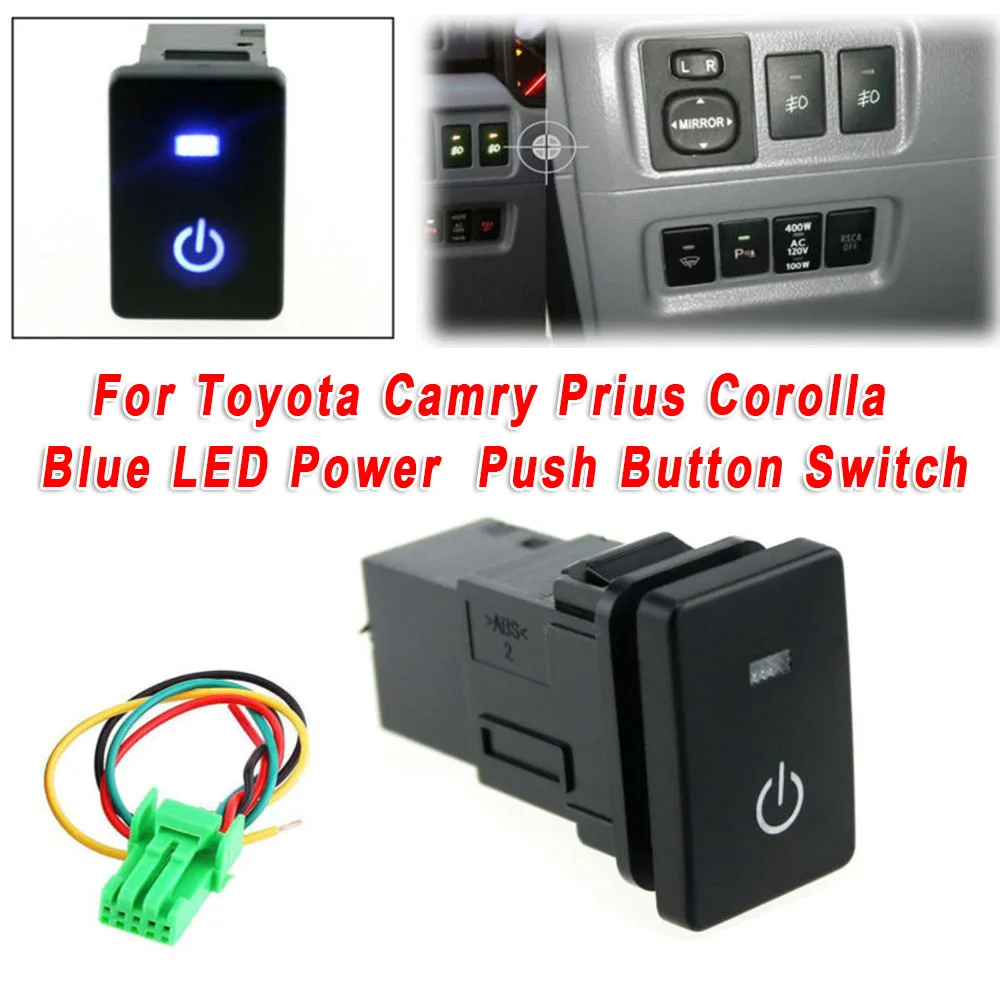 

Blue LED Power Lights Push Button Switch Laser For Toyota For Camry Corolla Plastic Black Switch Car Interior Accessory
