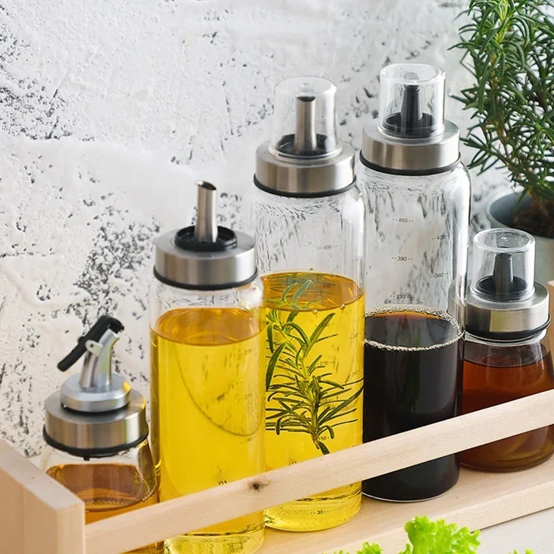 Food Storage Container Oil Container Sauce Squeeze Bottles Durable High Borosilicate Glass Oil Bottle Leak-Proof Seasoning Storage Pot Soy Sauce Jar Vinegar Bottle Kitchen Gadget