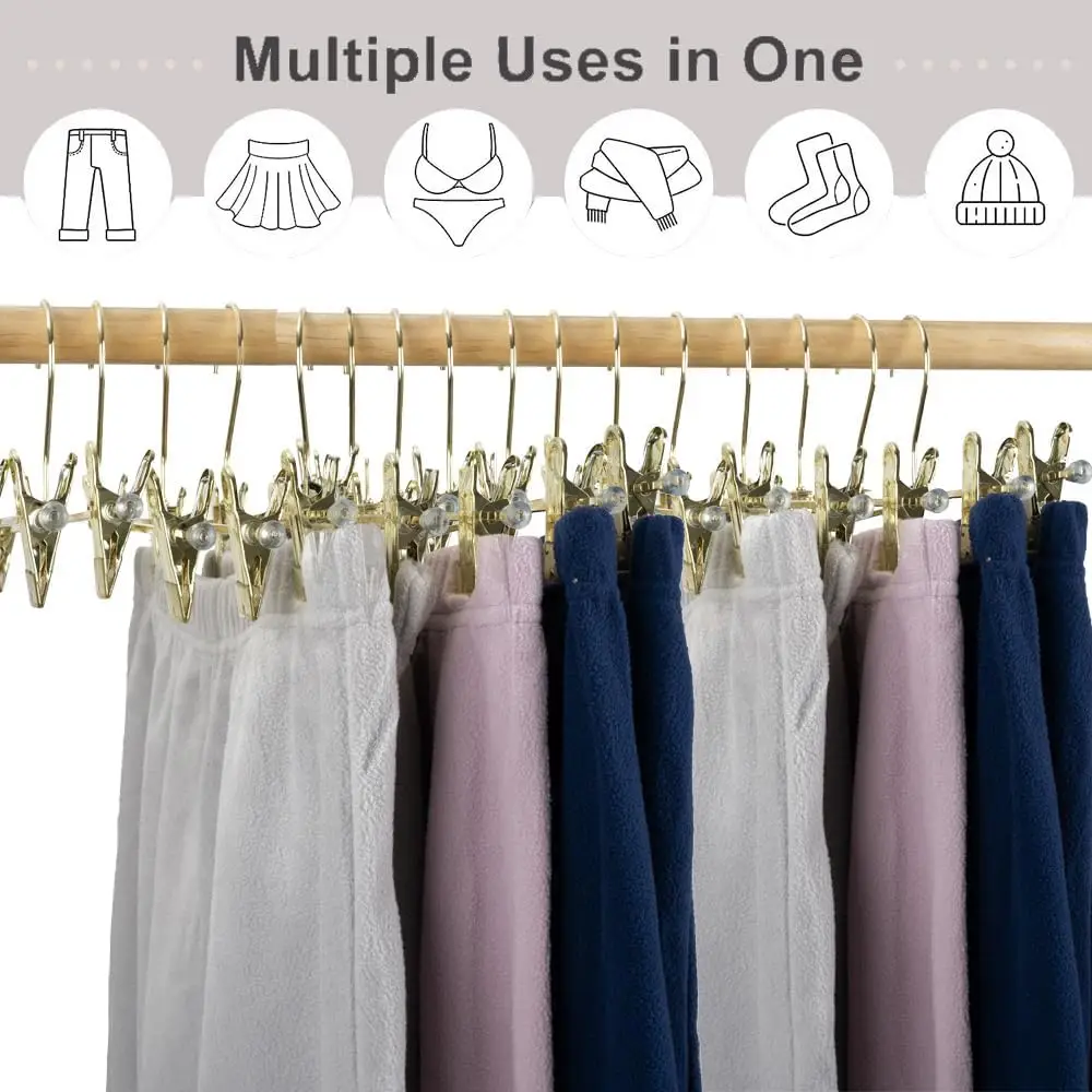 Clothes Hanger 10-30 Pack Metal Heavy Duty Pants Skirt Hangers Shiny Gold Trousers Hangers with Adjustable Non Slip Clips Rack and Swivel Hook