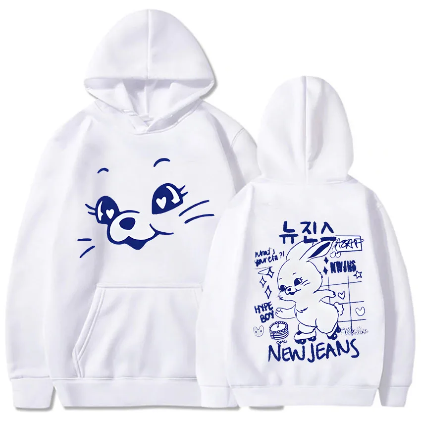 

NewJeans Letter Print Sweatshirts Album Ditto Print Hoodies Cute Bunny Graphic Pullovers Long Sleeve Y2k Sweatshirts Streetwear