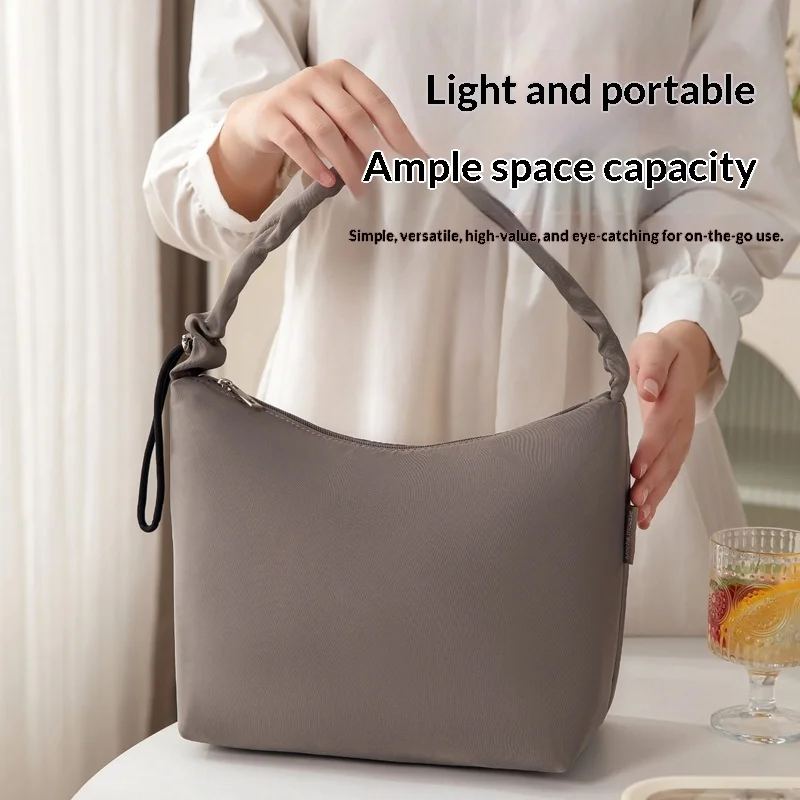 Simple Cloud Drawstring Meal Box Bag Handheld Insulated Lunch Bag With Thick Aluminum Foil For Work Commute And Portable Picnic