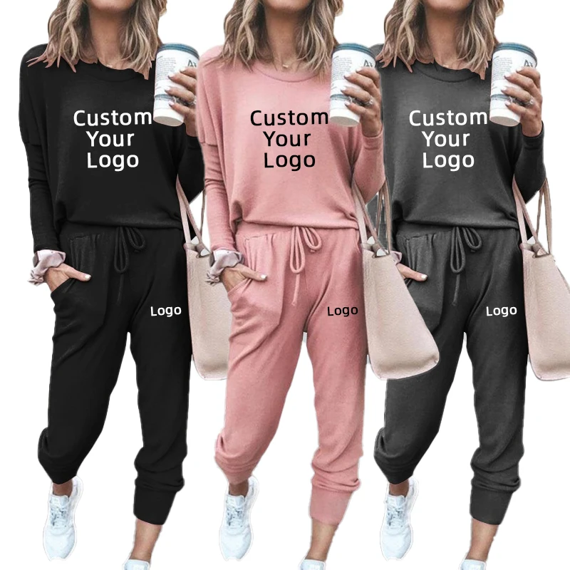 Customise your logo Women Jogging Suit Fashion 2pcs Outfits Womens Tracksuit Casual Sport Shirt Hoodie PantsSuit men s brand tracksuit casual jogging set fashion all match outdoor suit hot sale man vertical zipper jacket black sweatpant 2pcs