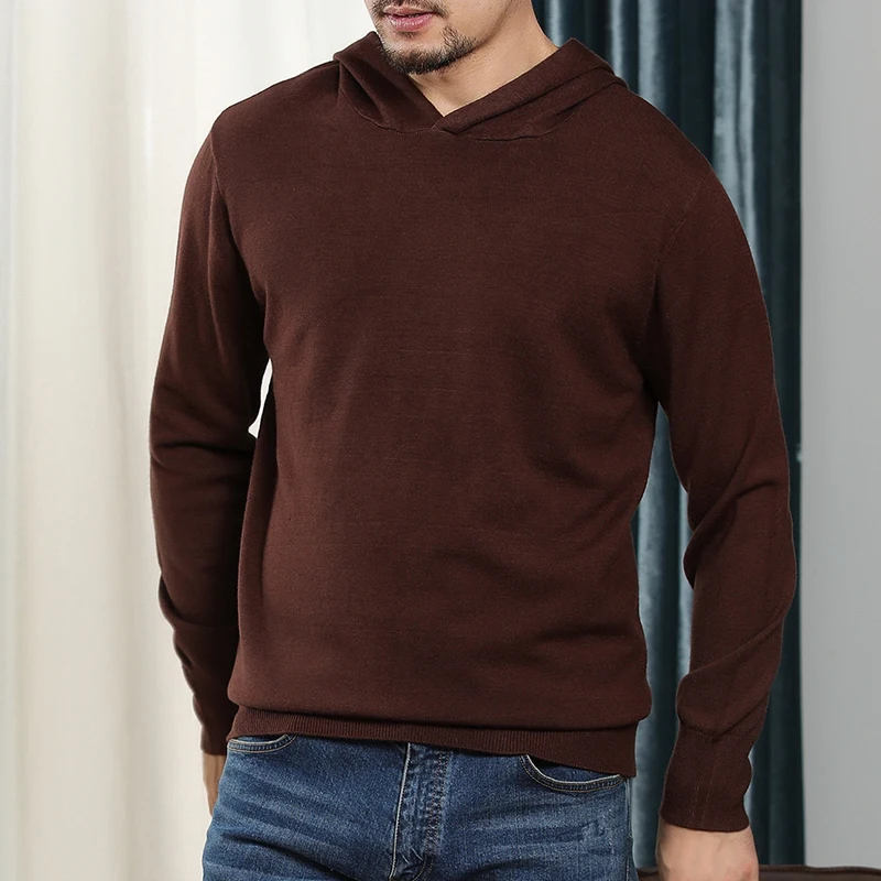 Man Cashmere hoodie Sweaters With Hat  Warm Cashmere Knitted Jumpers Men 2023 Autumn and Winter New Long sleeve hoodie