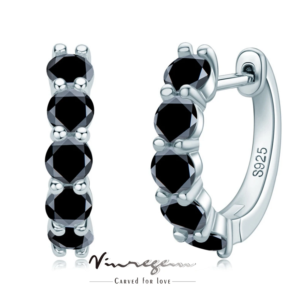 

Vinregem 925 Sterling Silver Black 3.5MM Moissanite Pass Test Diamond Hoop Earrings Fine Jewelry For Women Gift Drop Shipping
