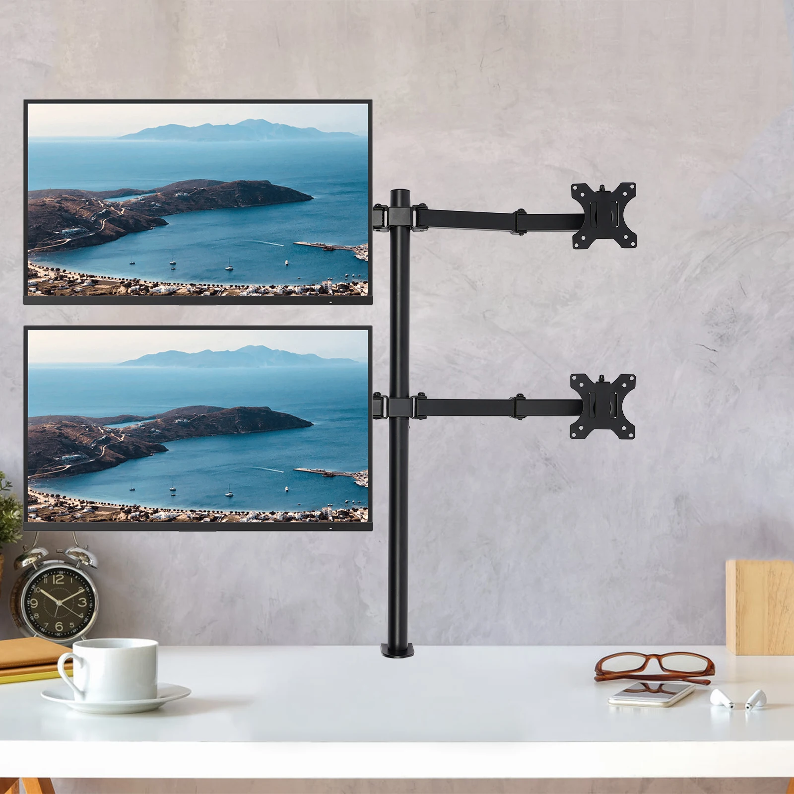4 Quad Monitor Arm Stand Display Bracket with 10-27" LCD/LED Screens Full Motion Adjustable for Office Home Steel Construction