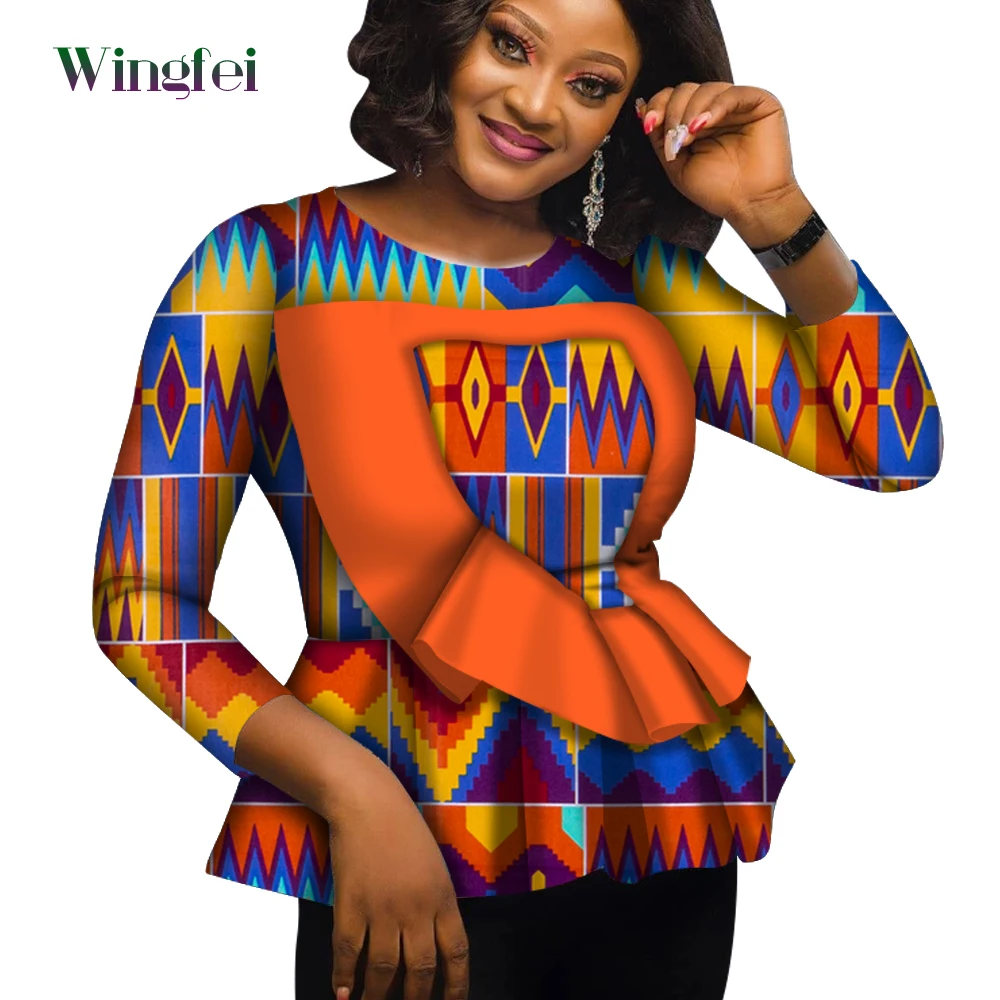 

African Clothes for Women Fashion Ankara Floral Print Long Sleeve African Top Shirt for Women African Women Boubou WY6806