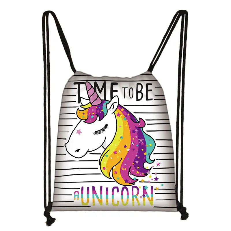 Cute Cartoon Unicorn Pony Print Drawstring Bag Boys Girls Storage Bags for Travel Kids Bookbag Women Party Bag Casual Backpack 3