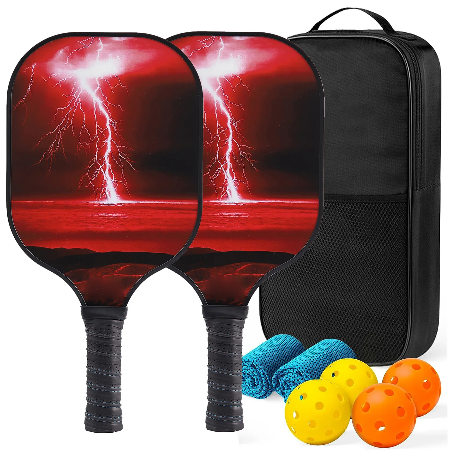 

GojoyLiu Lightning Pattern Honeycomb Panel Glass Fiber Lightweight Pickleball Paddles Set For Family Outdoor Game