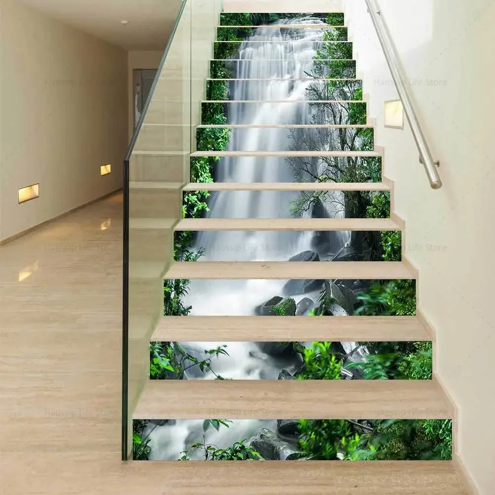 Floor Stickers Vinyl Stair Nosing Natural Landscape Staircase Stickers Decal Waterproof Vinyl Floor Landscape Stairway Riser Covering 6pcs/13pcs