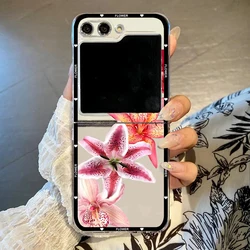 Pink Hibiscus Floral Printed Transparent Hard Phone Case - Samsung ZFlip 5 (Style 1)