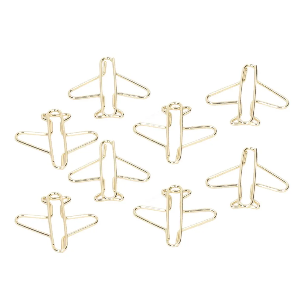 100PCS 재미 있은 항공기 모양의 종이 클립 골드 미니 사이즈 점보 종이 클립 녹 방지 30*28mm 대형 바인더 클립 선물