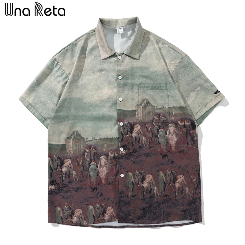 

Una Reta Print Men's Shirt Summer Tops Streetwear Hawaiian Shirts For Men Harujuku Single-breasted Oversized Shirts