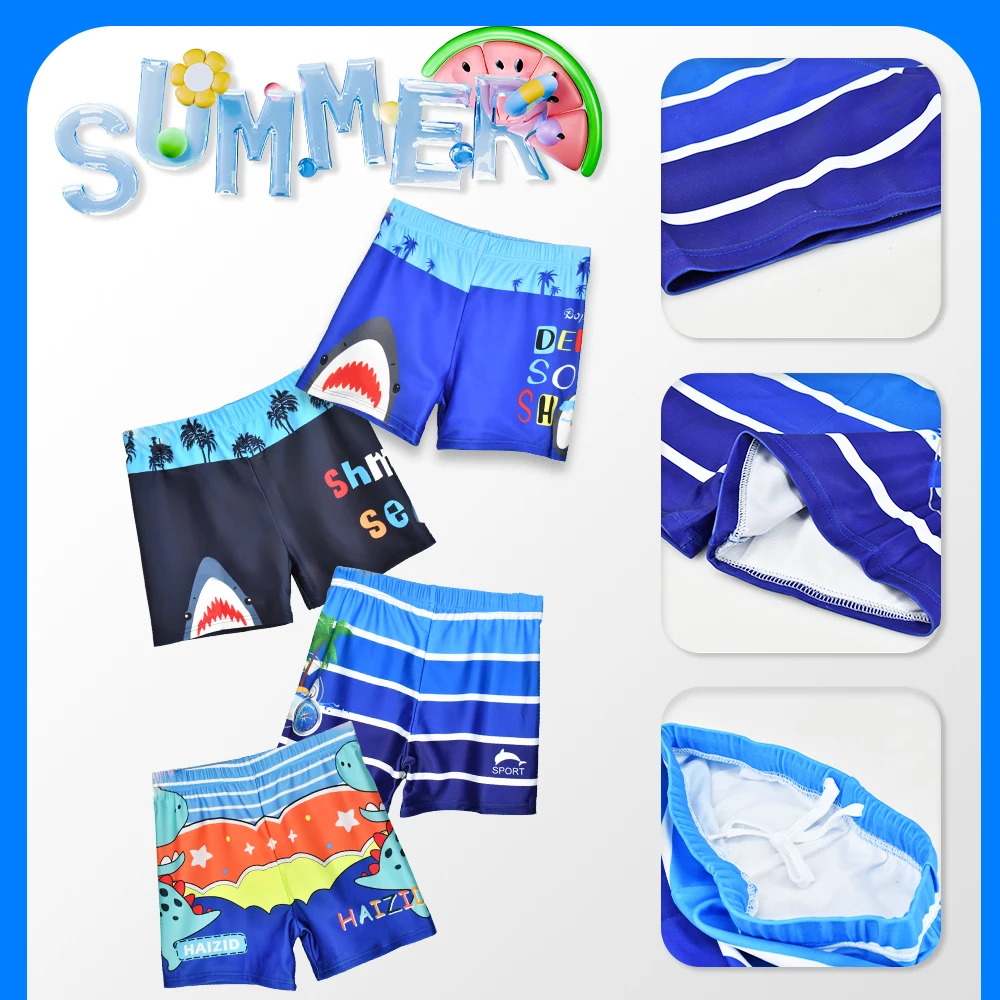Boys Swim Trunks Toddler Swim Shorts Quick Drying Swimming Boxer Briefs Cute Dinosaur Shark Print Children's Swimwear Swimsuit 3