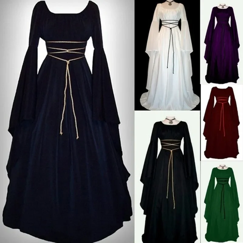 

Женское винтажное платье до пола, готическое платье в средневековом стиле, длинное платье для косплея в стиле ретро,