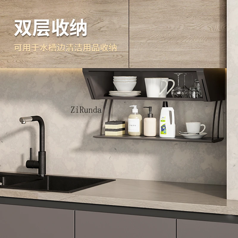 Kitchen Shelf Double-layer Cabinet Storage Hanging Cabinet Pull-down Hanger Bowl Rack Pull Basket