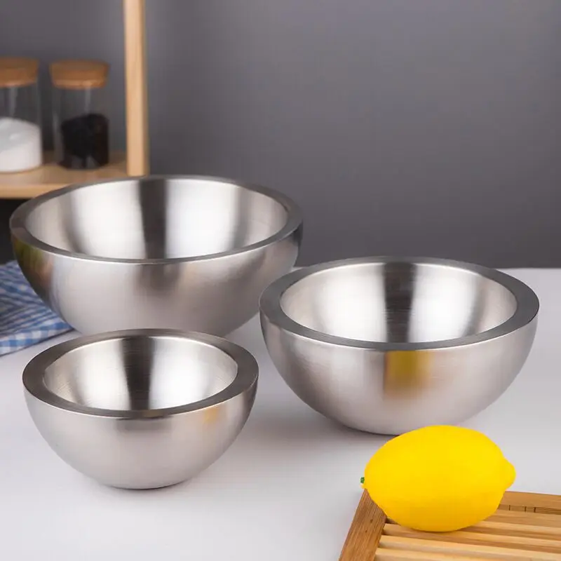 Hot stainless steel insulated salad bowl Salad bowl Double salad European fruit plate plate fruit mixing