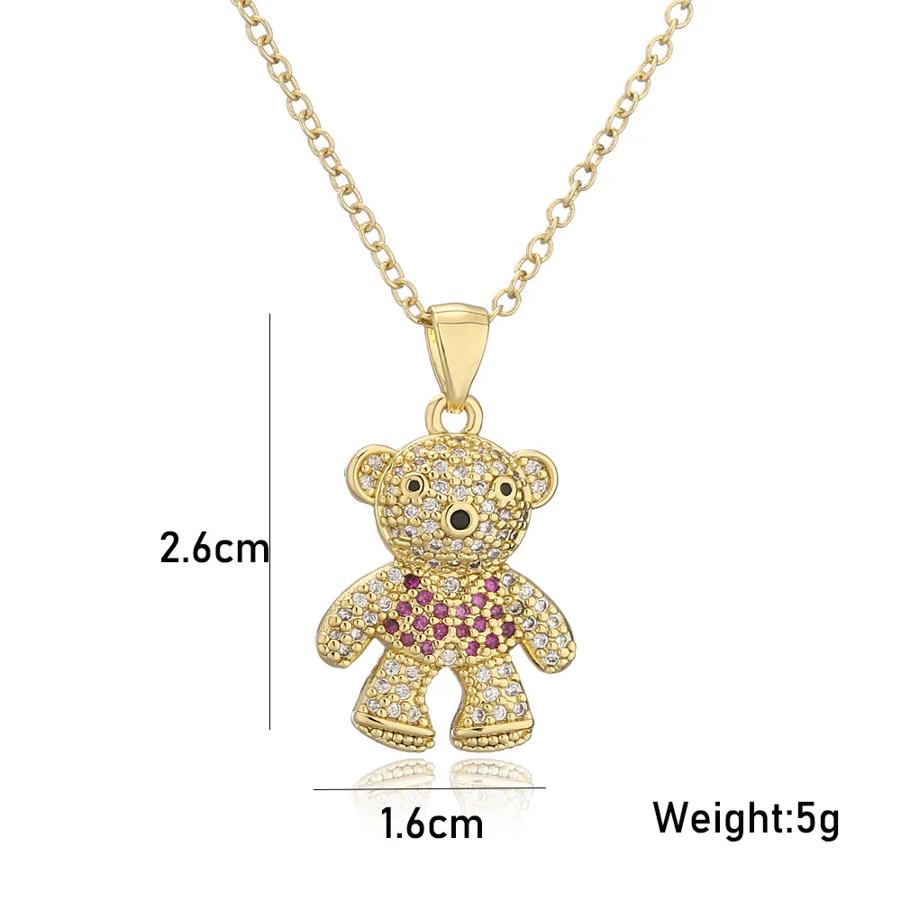 Collana Orsetto Con Ciondolo Cuore Rosa E Zirconi - Regalo Donna E Ragazza, Colore Oro, 50cm