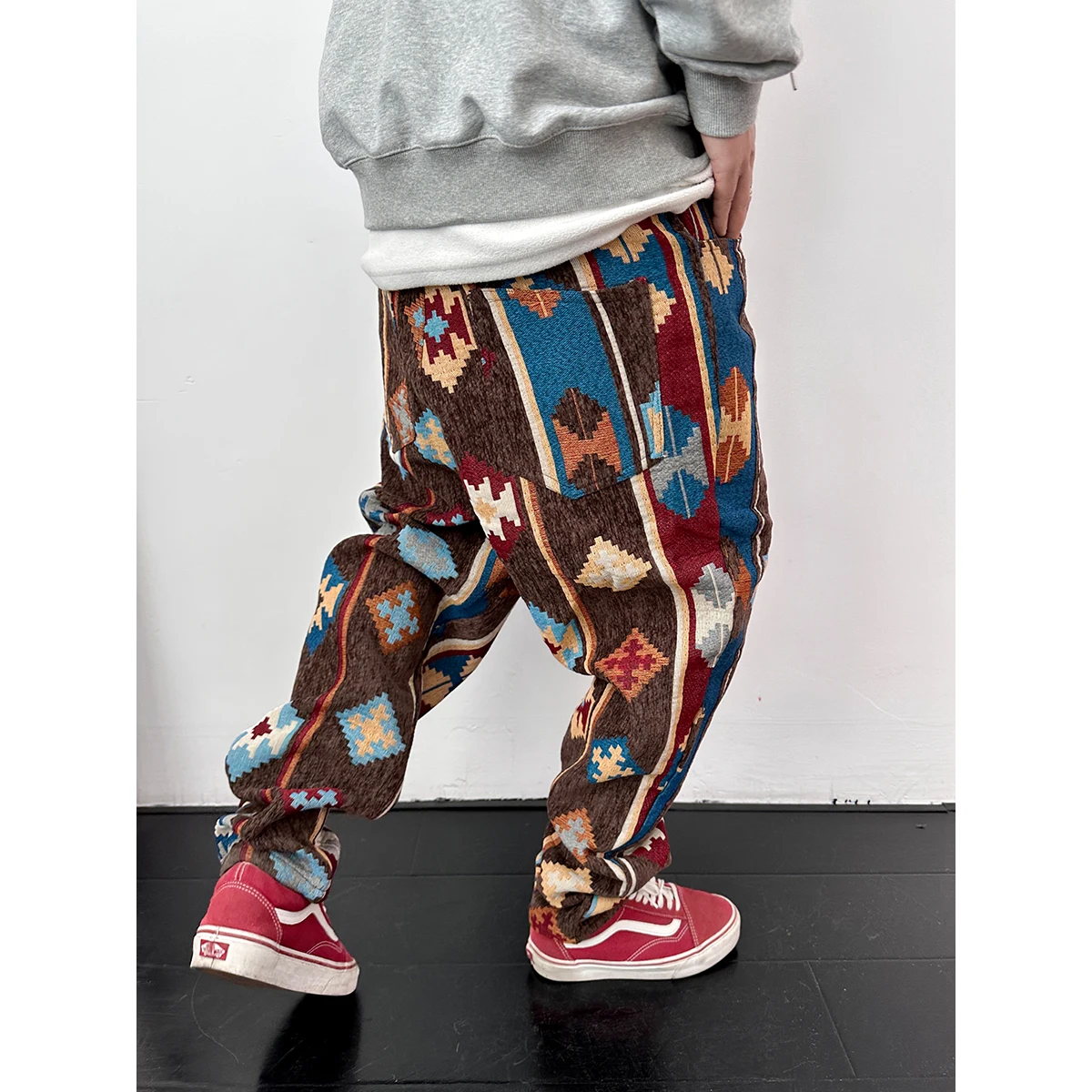 Men Casual Pants American Streetwear Geometric Pattern Ethnic Style Jacquard Cargo Trousers Harajuku casual pants