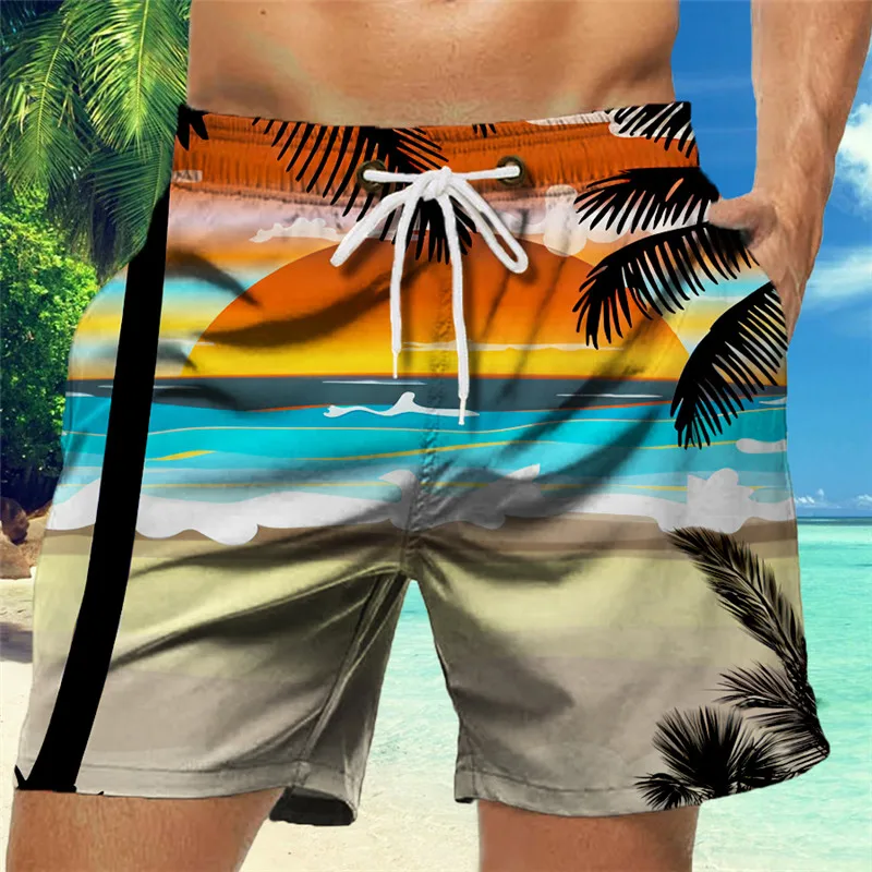 Men's Loose Beach Shorts Drawstring Quick Dry Coconut Tree Shorts For Summer Women Men 3D Print Casual Oversized Sport Shorts 5