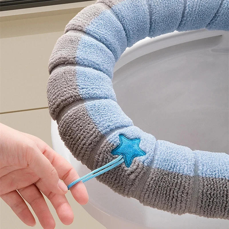 Knitted Toilet Cover with Carry Handle Four Seasons Thickened Toilet Cover General Purpose toilet seat cover