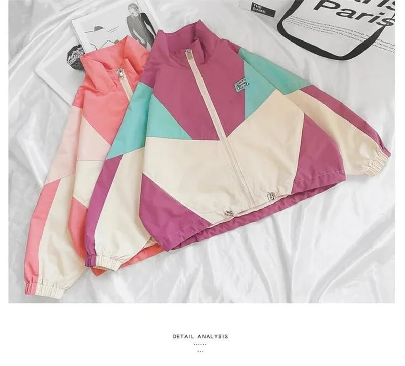 Girls Colorblocked Baseball Trench Jacket - Spring Autumn Casual Outerwear Ages 2-10