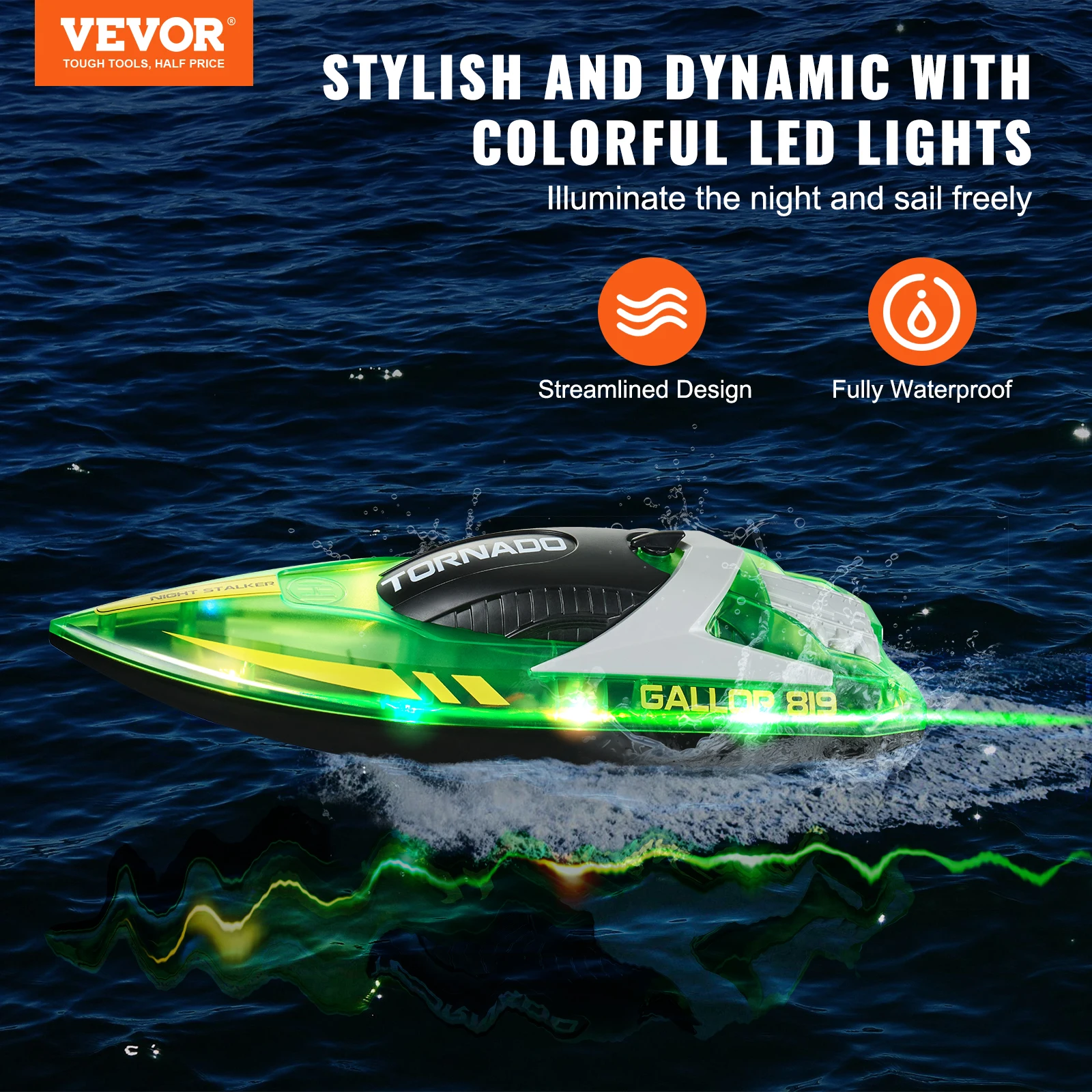VEVOR HJ819 RC Boat 2.4GHz 12 km/h High Speed Remote Control Racing Boat Waterproof Electric Radio Toys for Boys 14Y+ Gifts 2