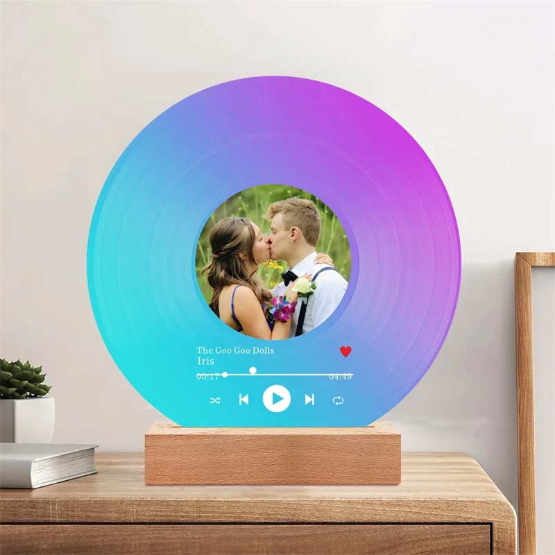 Personalized decorative record plaque on wooden wall background