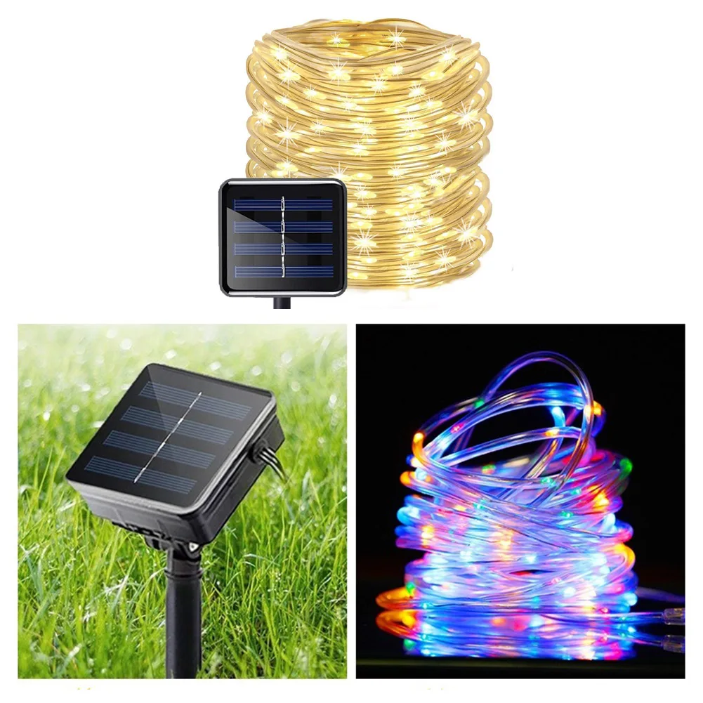100 LED Solar Power String Fairy Light Rope Tube Lamp Garden Yard Party Lighting 