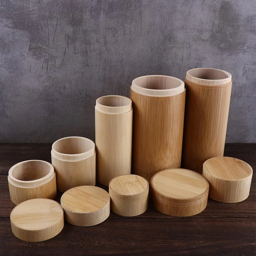 Eco-friendly Portable Bamboo Handmade Holder Lid Container Tea Canister Storage Box Organizer mini storage boxes