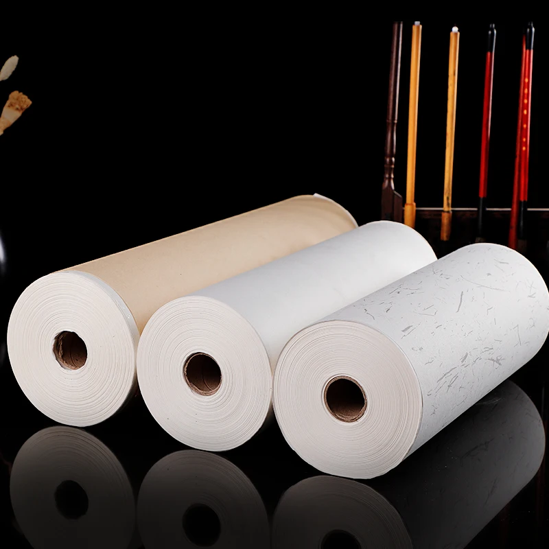 Thicken Half Ripe Xuan Paper Long Roll Chinese Painting Raw Rice Paper Student Adult Brush Calligraphy Works Papier Papel Arroz 48cmx20m cicada wing long roll white pearlescent mica thin chinese art paper copy strokes calligraphy works rice paper