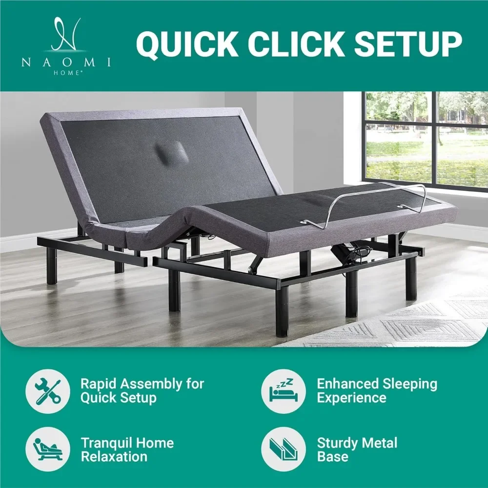 Queen Adjustable Bed Frame with Support Foot Incline, Back Massage Bed with Wireless Remote Ergonomic Zero-Gravity Smart Bed 4