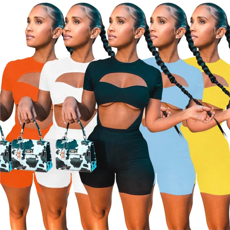 

Женский летний сарафан, накидка, платье для пляжа, женская одежда, сексуальный комбинезон с резьбой и вырезами, однотонный комплект из двух предметов с минутными шортами