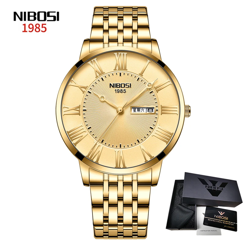 NIBOSI Top Brand Watch Men Stainless Steel Business Date Clock Waterproof Luminous Watches Mens Luxury Sport Quartz Wrist Watch 