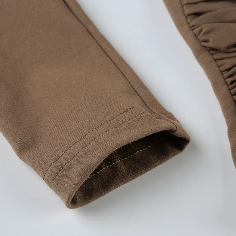 Body marrón con pliegues irregulares para mujer, elegante y chic, de manga larga, ajustado, con cuello redondo, ropa de club sexy para otoño