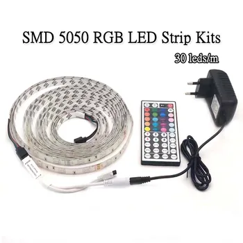 SMD 5050 RGB LED 스트립 조명 키트 IR 컨트롤러, 전원 방수 조명 램프 리본, 침실 정원 장식, 2m, 3m, 5m