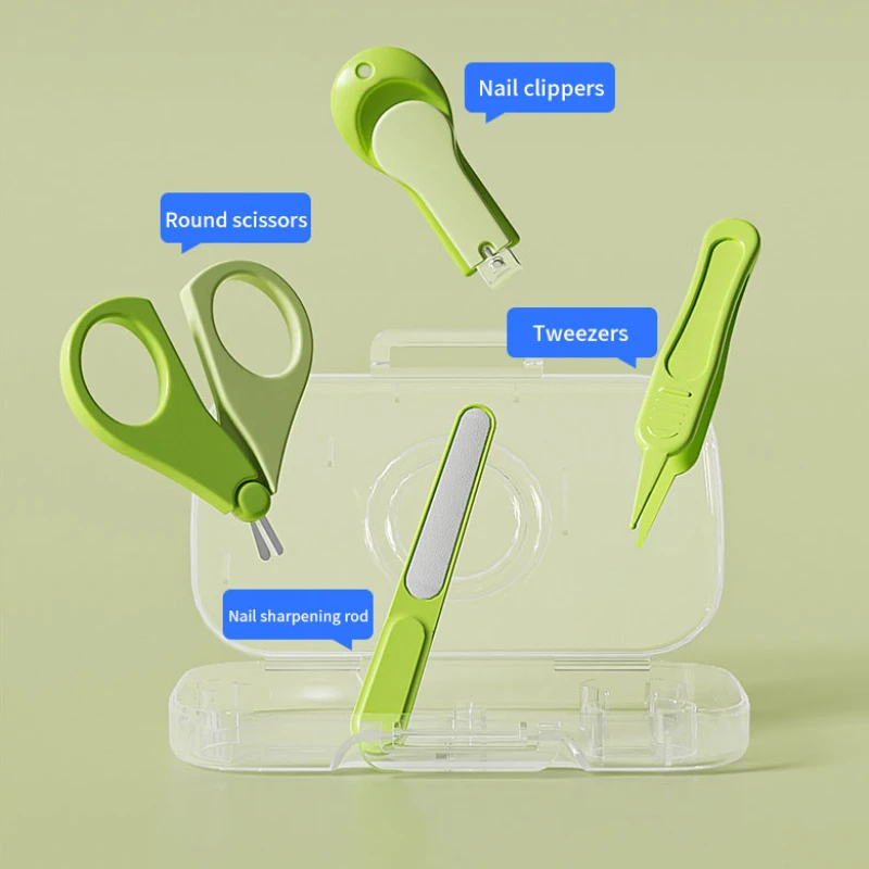 4pcs/set Baby Nail Trimmer Health Care Kits Nail Care Set Infant Finger Trimmer Scissors Clippers Storage Box
