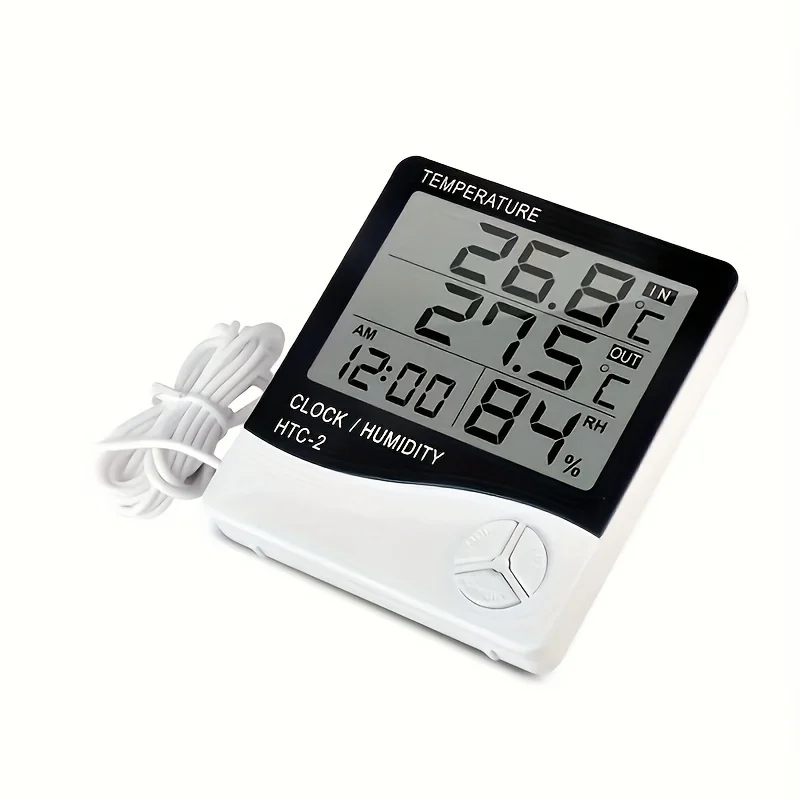 1pc HTC-2 Smart Electric Digital Hygrometer Thermometer Weather Station Clocks Outdoor LCD Electronic Humidity Meter temperature humidity meter air thermohygrometer