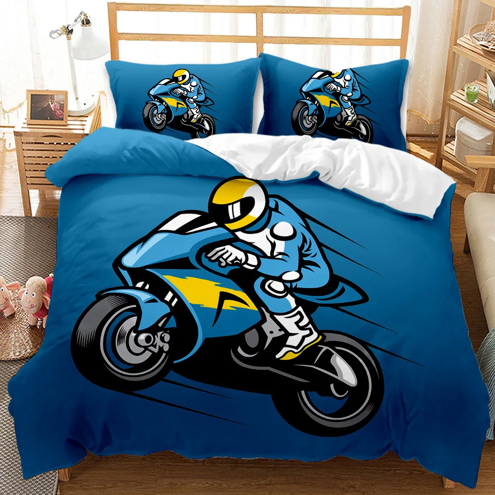 Funda nórdica con estampado de motocicleta de carreras de dibujos animados  en 3D, funda de edredón con tema de Motocross para niños y adolescentes,  funda nórdica para dormitorio con funda de almohada -, image size:1000x1000
