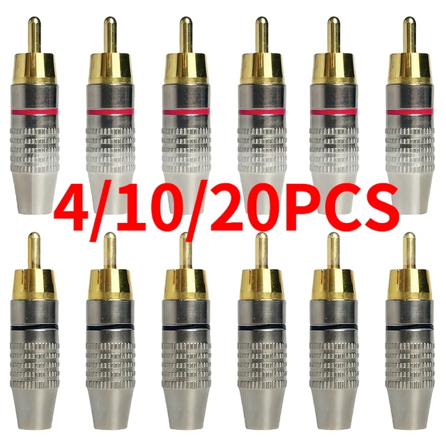 Solderless Gold RCA Plugs - Metal AV Connectors for Amplifier, Speaker, Audio Video - DIY Easy Install 1
