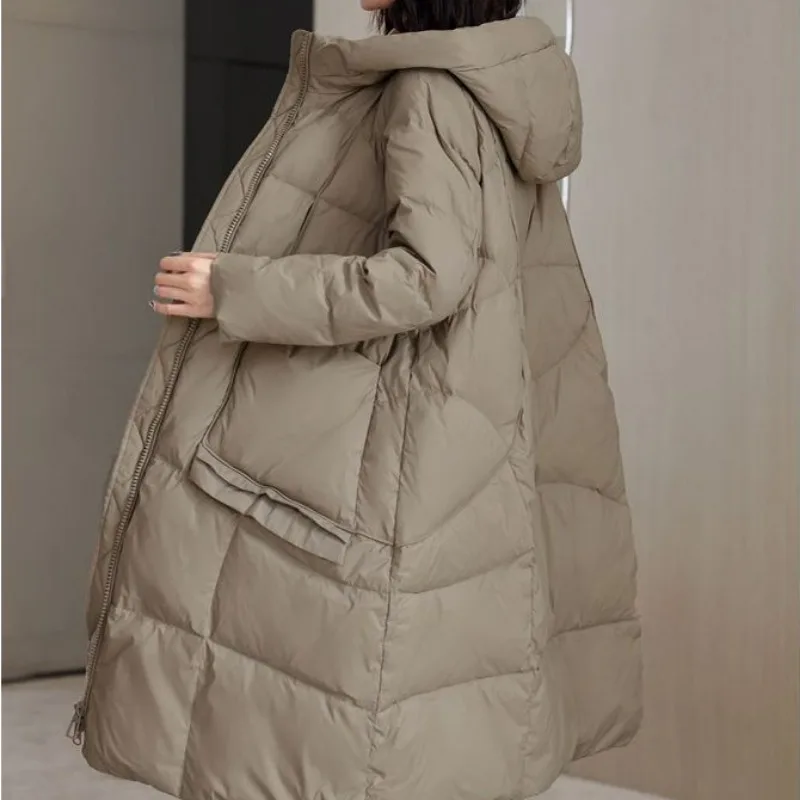 2023 New Women Down Jacket Winter Coat Female Mid Length Version Parkas Loose Large Size Thick Outwear Hooded Slim Fit Overcoat