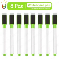 Set of Colorful Magnetic Erasable Whiteboard Pens - Stationery Supplies for Office, Teaching, and Student Notes (Green 8Pcs)