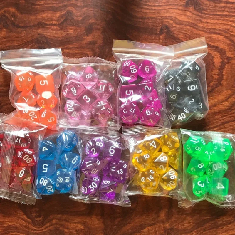 DND Dice Set D4-D20 Transparent Polyhedral Effect Pouch 105/70/49/35/21/7Pcs DND RPG Role Playing Table Board Games