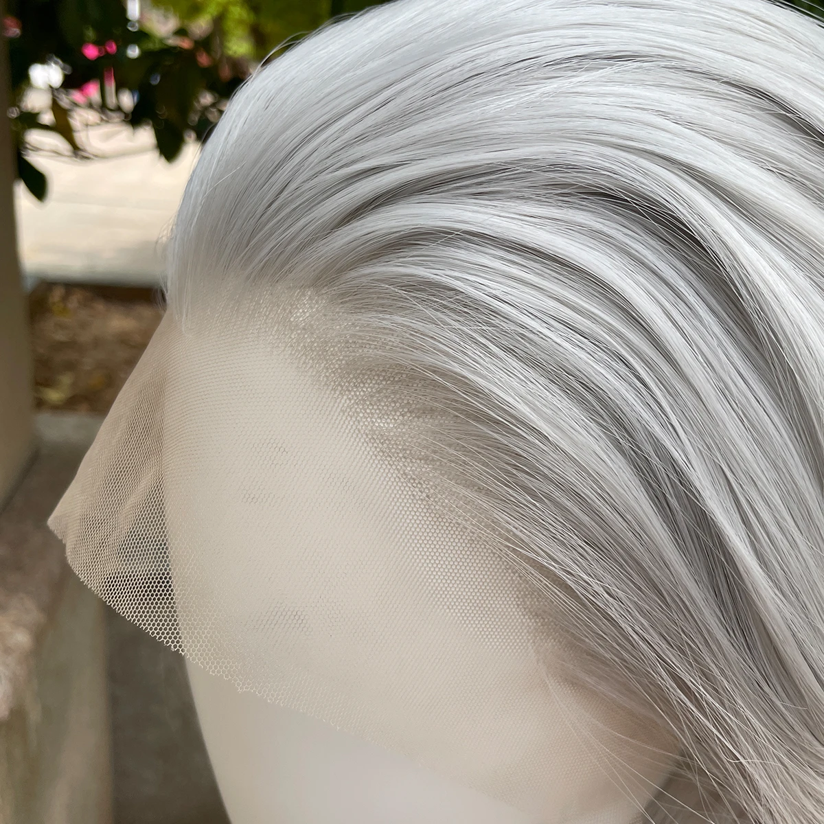 Sliver Grey Short Curly 13X4 Synthetic Lace Front Wigs for Women Older Lady Glueless Synthetic Wigs Gray Free Part 150% Density