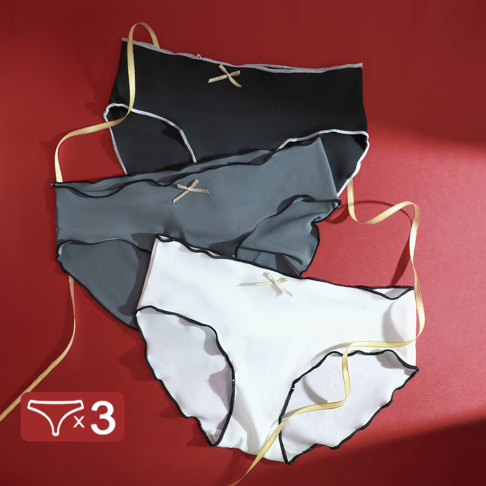 3PCS Women's Seamless Panties Ladies Girls Women Antibacterial Ice Silk Triangle Underwear Low Waist Briefs Breathable Panties
