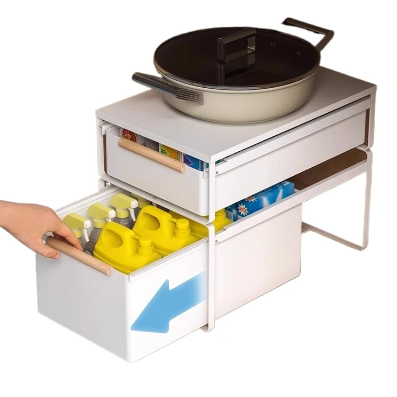 Cabinet storage Layered pull-out rack Basket storage box Multifunctional seasoning rack