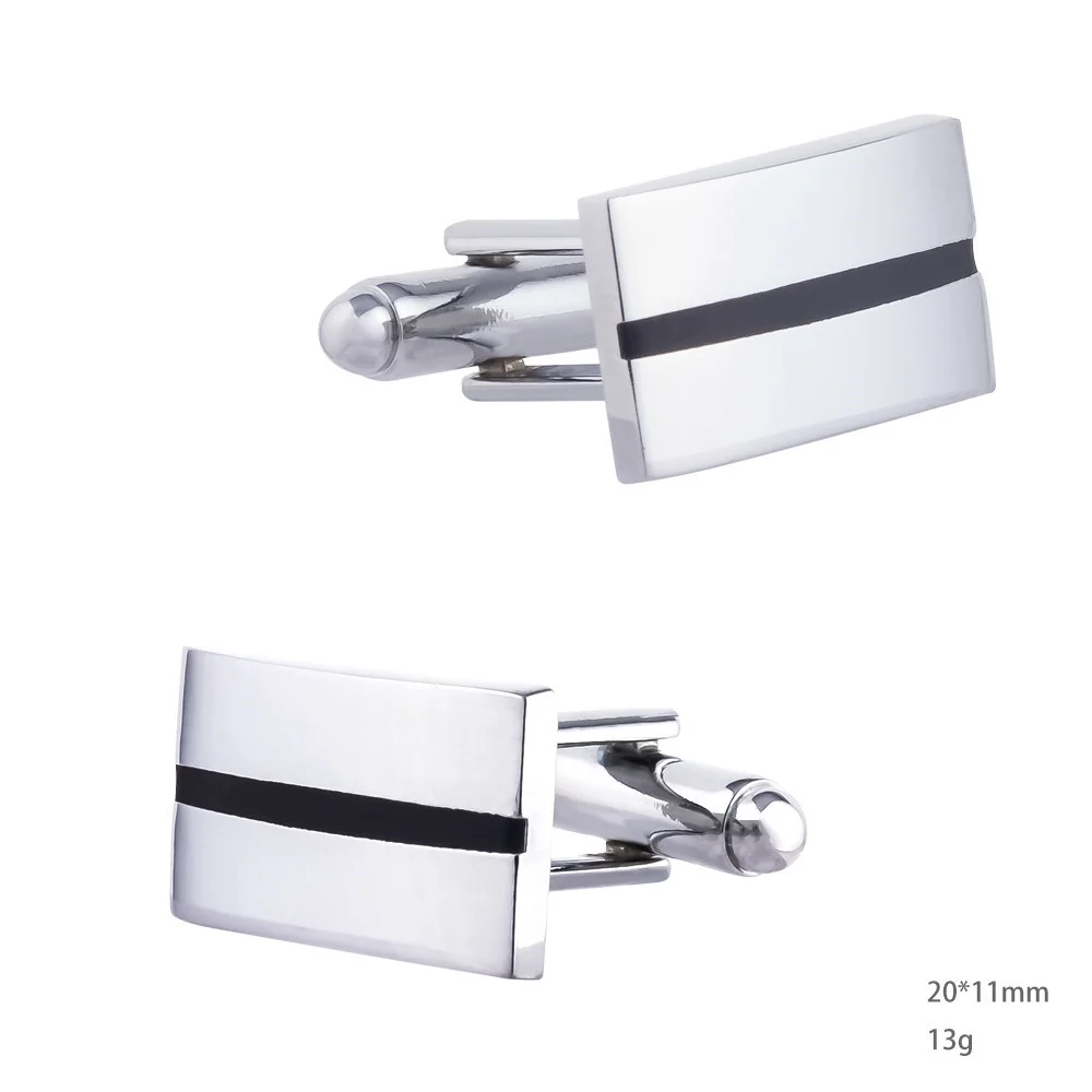 Fashionable Classic Business Rectangular Black Striped Enamel Cufflinks Men's French Shirt Cufflinks Holiday Gift_voghion.com