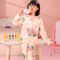Boys' Pajamas Spring and Autumn Boys 2024 New Cotton Imitation Children's Thin Long Sleeve Home Clothes Big Boy Loungewear 2