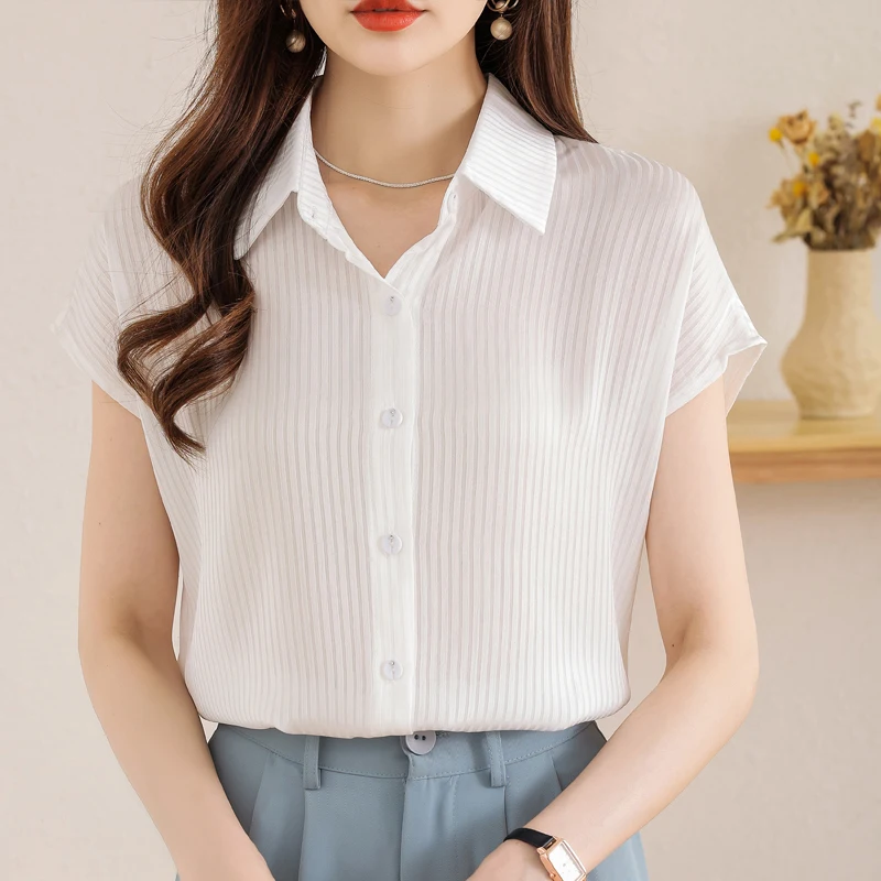 Summer Shirts and Blouses Stripe Fashion Woman Blouse 2023 Elegant Women Tops Flying Sleeve Casual Shirts OL Chiffon White Shirt puma flying car v3 lo 38075203 puma white puma white